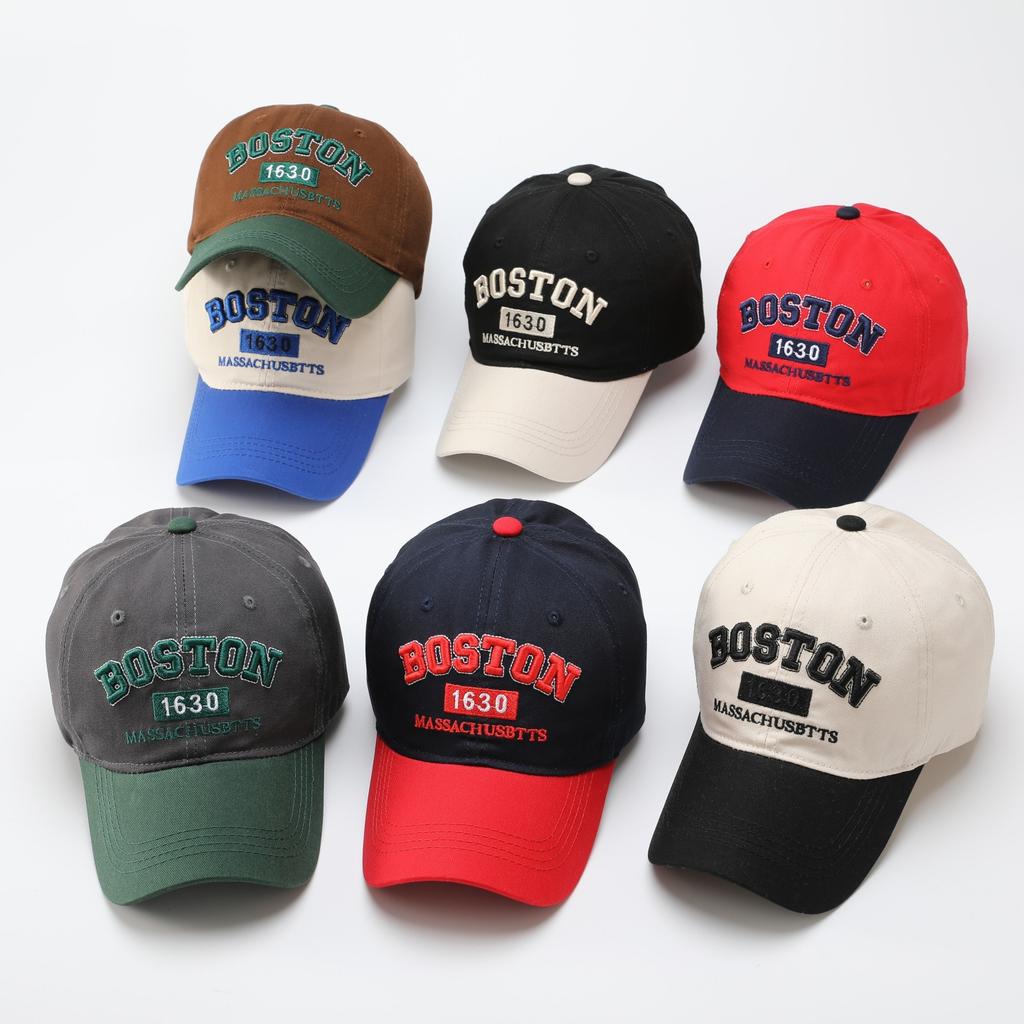 BOSTON American retro baseball cap women's embroidered letters show face small cap men's enlarged deepened hat
