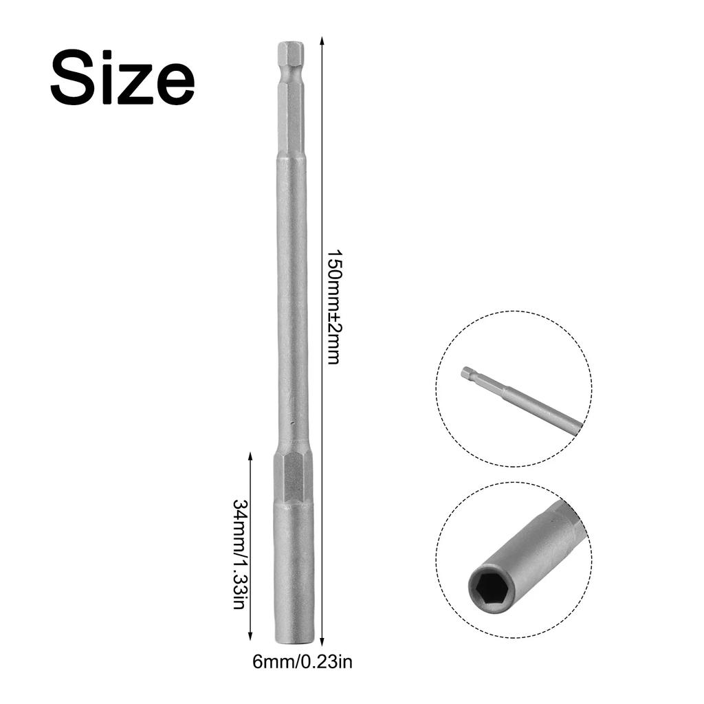 1PC 150mm Hexagon Nut Driver Drill Bit Adapter Socket Wrench Extension Sleeve Deepen And Lengthen The Hexagonal Socket Accessory