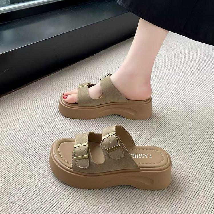 New platform shoes one-word slippers women's outer wear summer skirt casual beach cool slippers