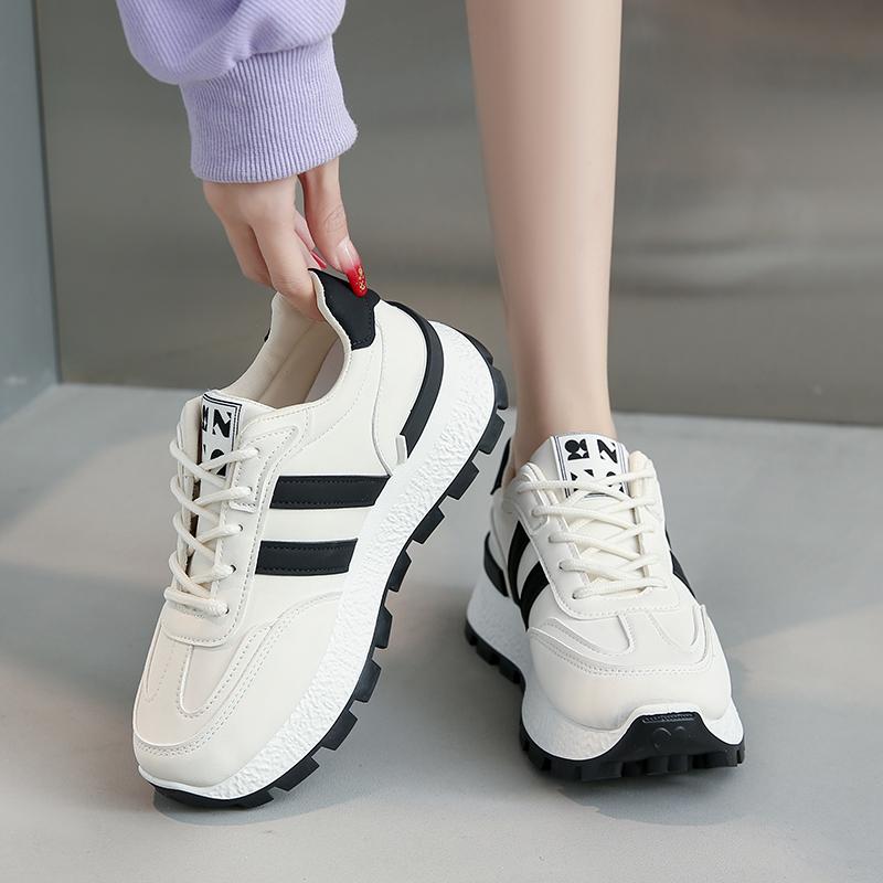New Style Striped Large Women Thick Sole Board Shoes Front Lace Up Small White Shoes Low Top Casual Sports Sneakers Women