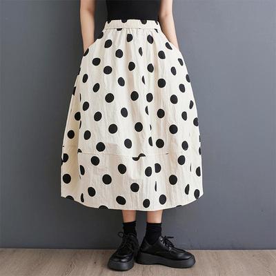 Bawełna plus rozmiar Wysoka talia vintage Polka Dot Letnia swobodna luźna długa spódnica damska