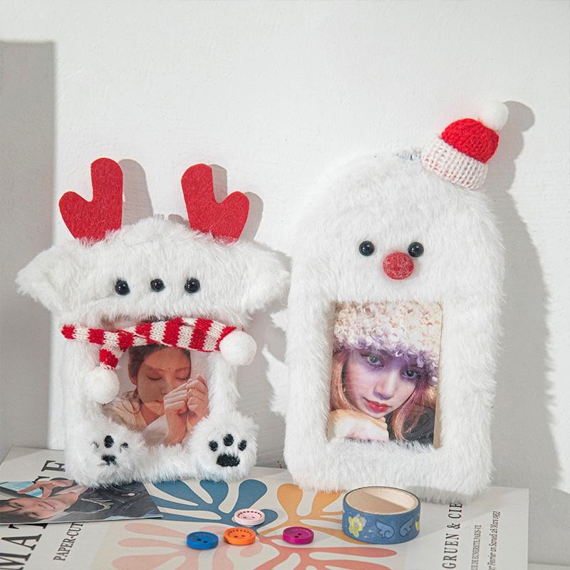 Christmas Photo Card Holder Plush Kawaii Kpop Idol Photo Display Pendant Student ID Card Protective Cover Keychain Xmas Gifts