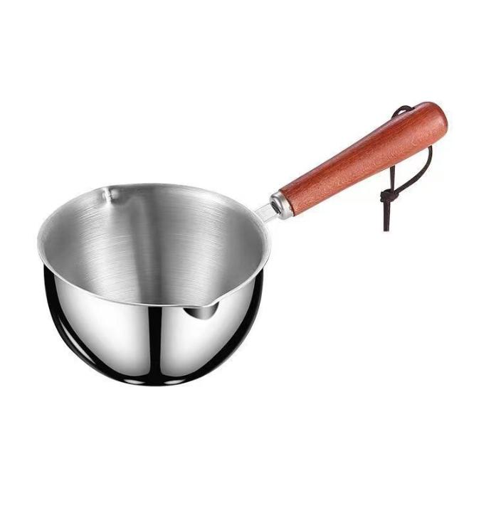 BPA Free Stainless Steel Oil Pot Fast Heating Anti-Scald Wooden Handle Dripless for Home Kitchen Seasoning Oil Pouring