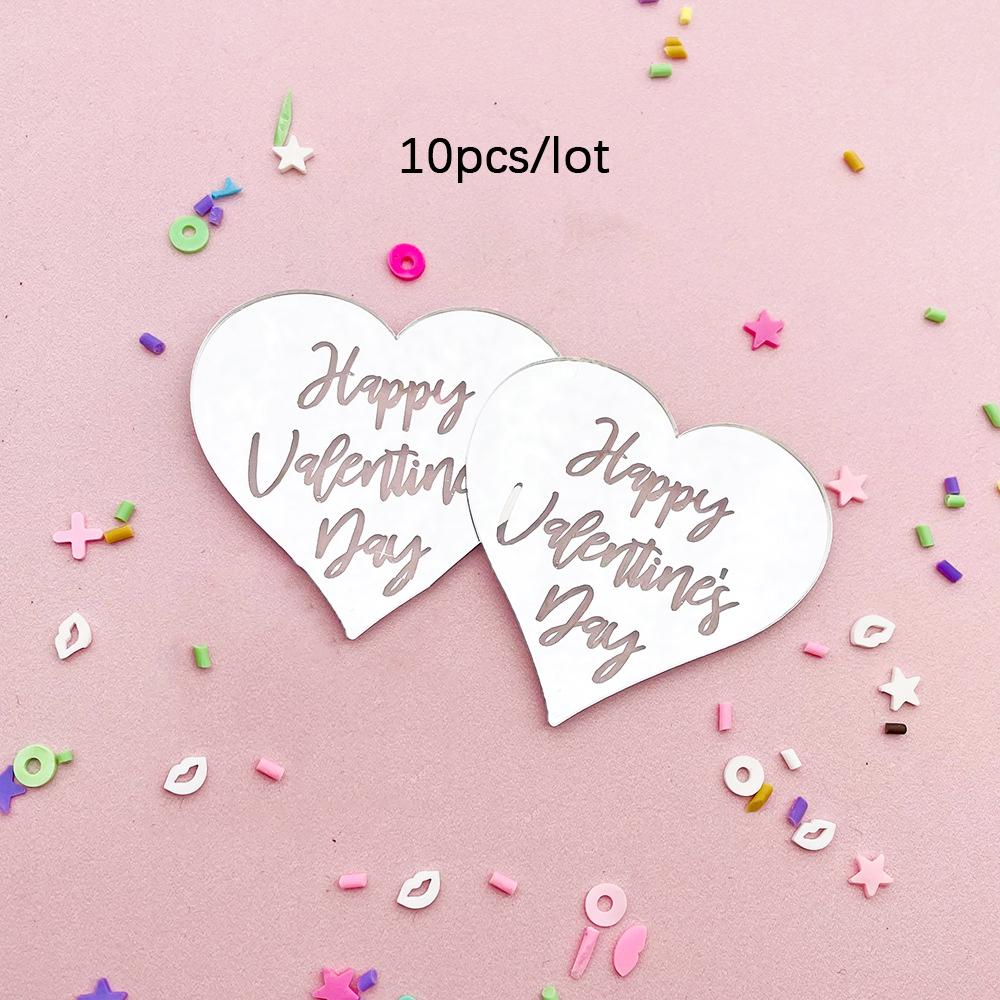 10Pcs Heart Shape Cupcake Topper Silver Gold Color Valentine's Day Acrylic Cake Decor for Party Lover's Party Decorations
