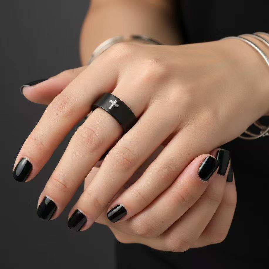 1Pcs New Fashion Stainless Steel Ring For Women Black Jesus Cross For Men Casual Fashion Gothic Jewelry Gift