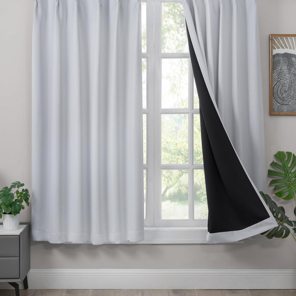 Hansleep Level 1 Set of 100cm Wide X 80cm Ice Gray with Black Thermal Cold Energy Solid for Living Room 100cm Wide X 80cm Curtains, Blackout, 2, Long,