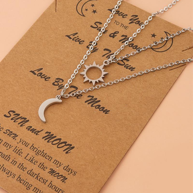 Charm Maan Zon Koppel Ketting Roestvrij Staal Holle Vlinder Hart Hanger Schakelketting Ketting Voor Vrouwen Mannen Familie Sieraden