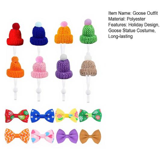 Christmas Desk Goose Outfit 7-Inch Goose Statue Outfit 8 Holiday Designs Knitted Hat And Bow for Home Office Desktop Festive Decorations