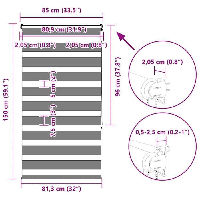 VidaXL Store zèbre blanc 85x150 cm largeur du tissu 80,9 cm polyester, store à enrouleur zébré, store zébré pour fenêtre, 4014752