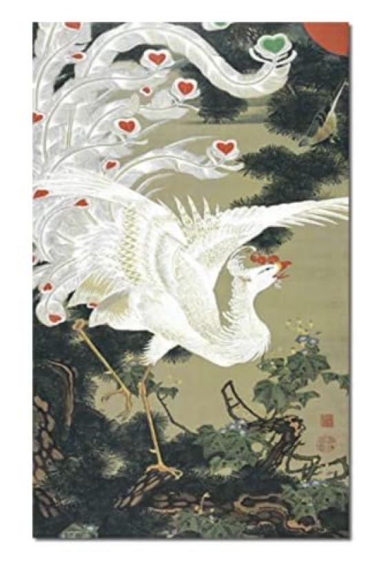 Hanging Scroll Hanging Scroll Ito Old Pine and White Phoenix Shakugo Masterpiece Paulownia Box with Tatami Paper Storage Jakuchu, Reproduction,