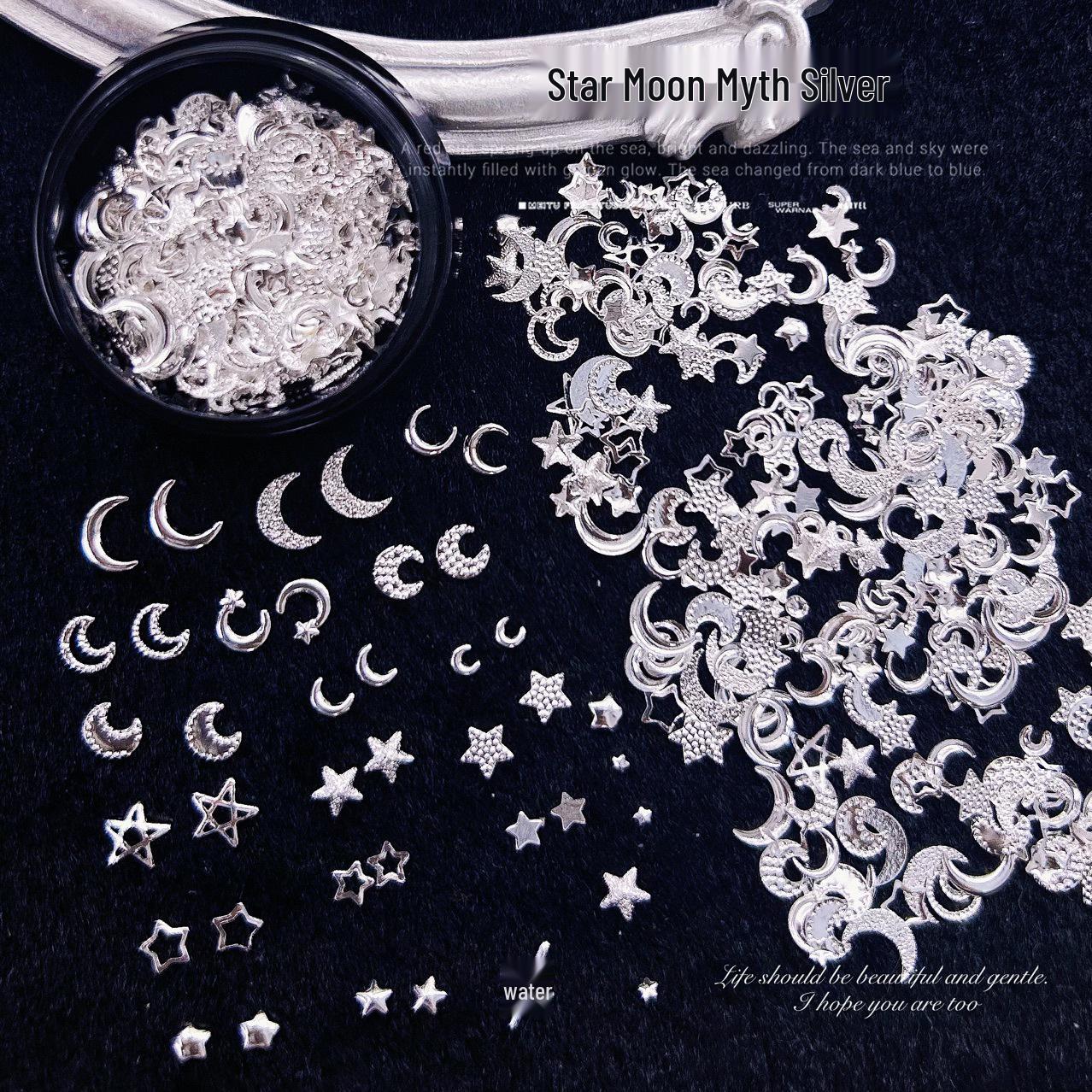 

Japanese Style Gold Star & Moon Nail Stickers: Mixed Pack of Metal Ornaments and Hollow Out Small Rivets срібний