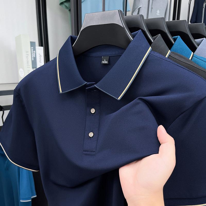 

Original Quality Men s Polo Shirt Minimalist Contrasting Collar Short Sleeve Summer Lapel T-Shirt Business Casual Trend Menswear XL темно-синього кольору