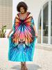 EDOLYNSA Boho Butterfly Print V-neck Plus Size Kaftan Women Vacation Beach Dress 2025 Summer Swimwear Cover Up Loose Cozy Homewear Q1674