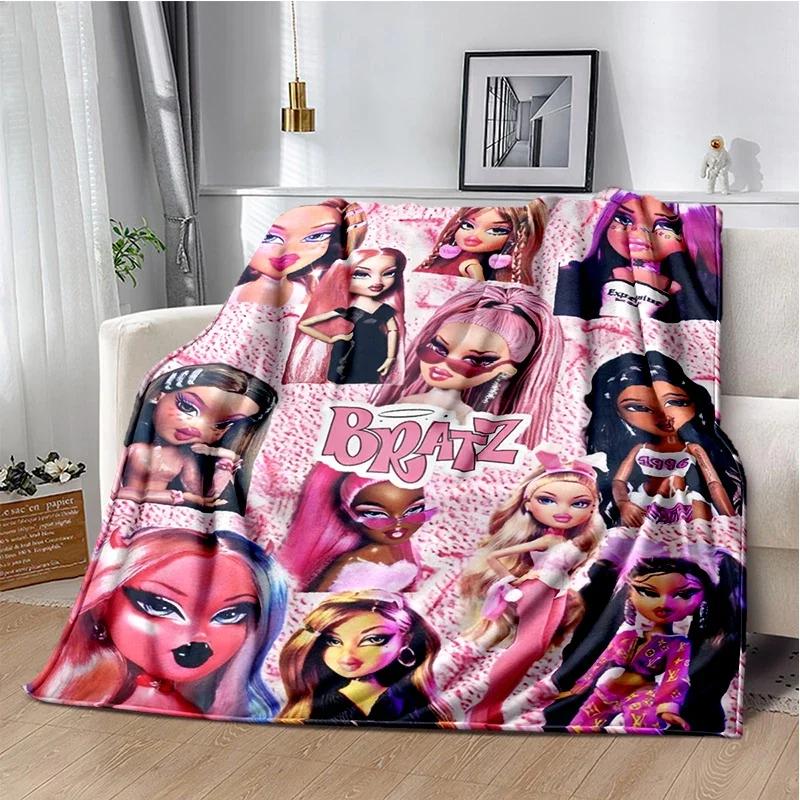 Kawaii Bratz Cartoon Anime Cute Throws Blanket Girl Sofa Home Hiking Picnic Bed Fashion Super Soft Flannel Blanket Birthday Gift