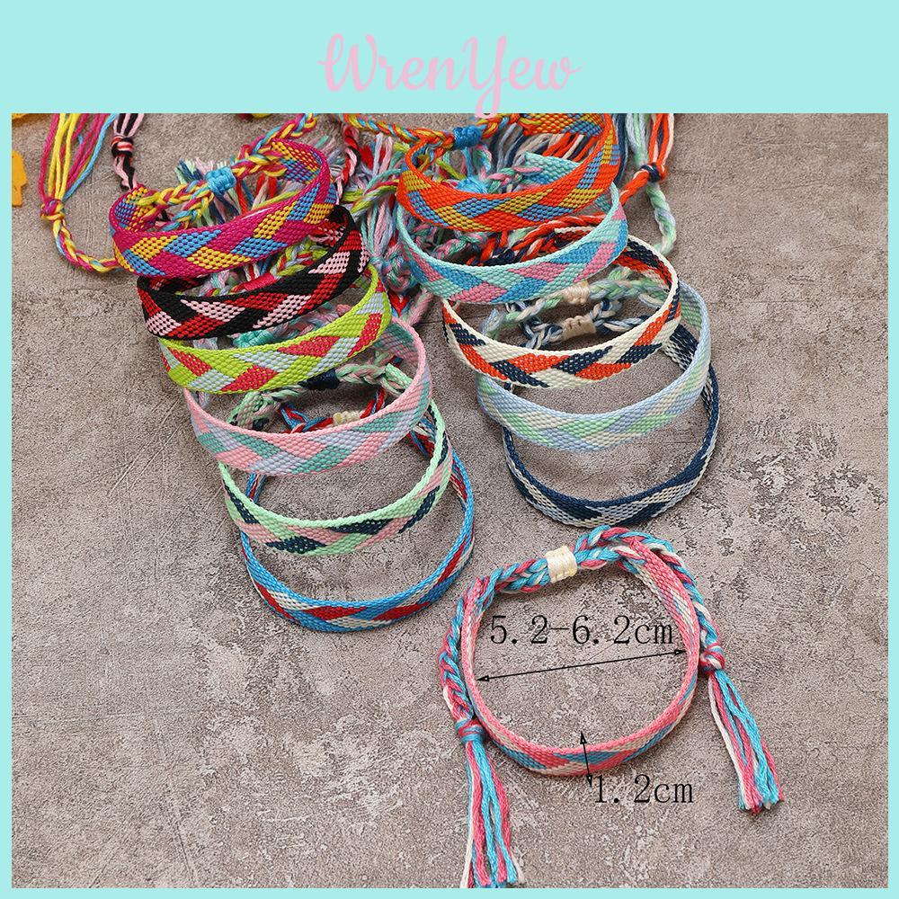 Pulseira Feminina Estilo Boêmio Com Borla Nepalesa Colorida e Padrão Geométrico de Diamante