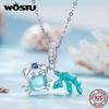 WOSTU 925 Sterling Silver Seashell Charms Submarine Beads Crab And Seaweed Pendan Fit Original Bracelet DIY Jewelry