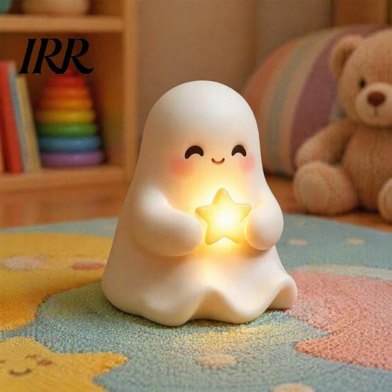 Resin Pumpkin Night Light Halloween Cute Up Ghost Decoration, Small Statue Light, Lighted Figurine for Home Table Decoration Indoor, Kitchen