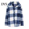 Women Jacket Lady Winter Coat Plush Lined Flannel Conrast Color Plaid Print Design Outerwear Hooded Single-breasted Thick Loose Long Sleeves Casual