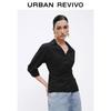 UR2026 Women's V-Neck Pleated Cotton Blouse