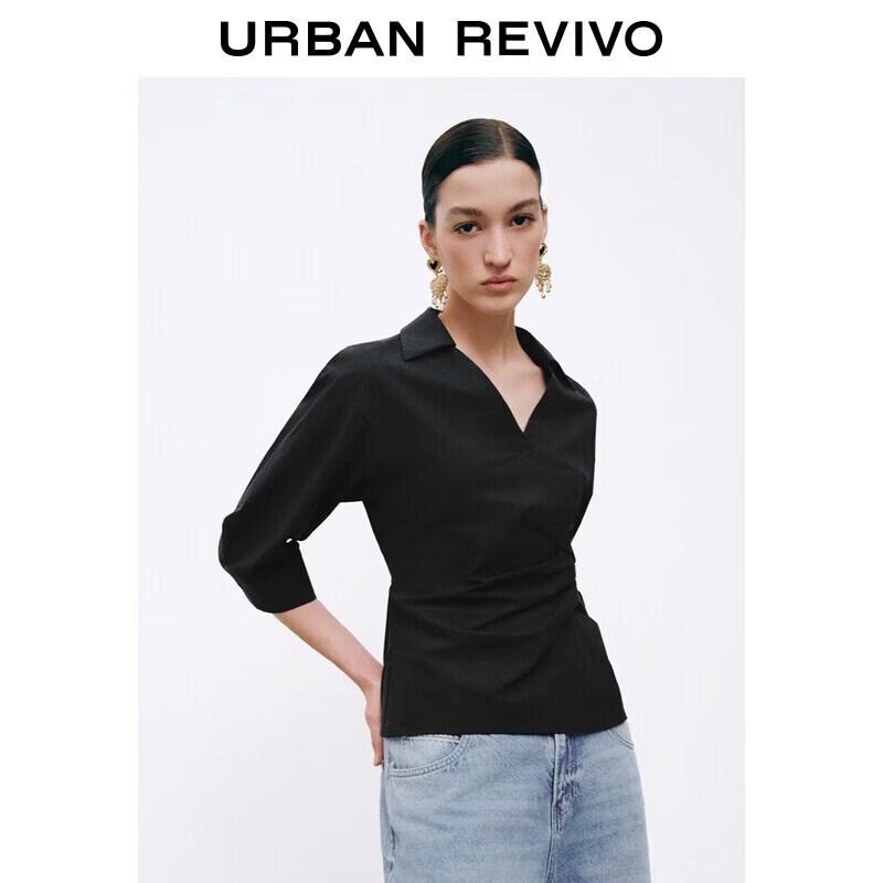UR2026 Women's V-Neck Pleated Cotton Blouse
