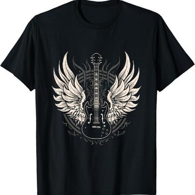 Camiseta Vintage Retro de los 80 de Rock & Roll con Alas de Guitarra
