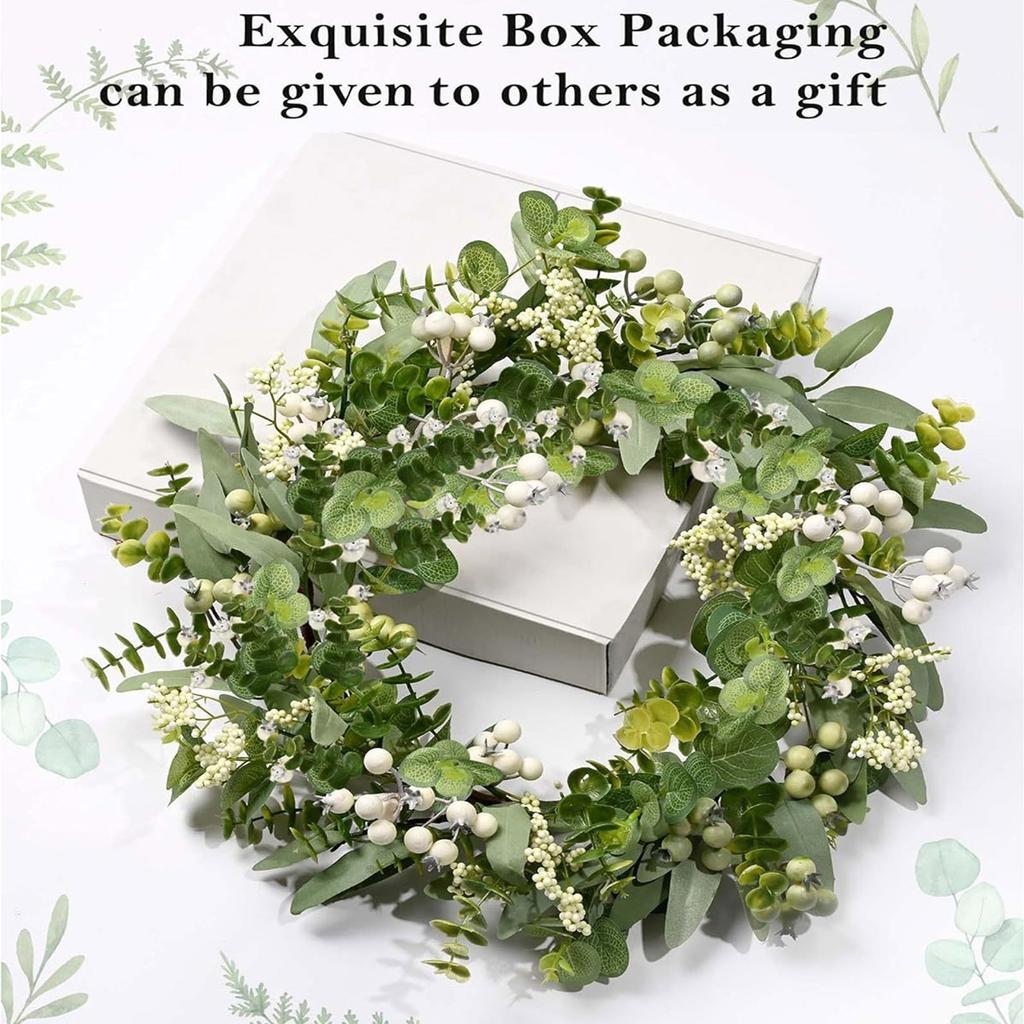 45cm Green Leaf Eucalyptus Wreath Round Green Faux Leaf Garland Garden Porch Farmhouse Festival Celebration Vine Wreath