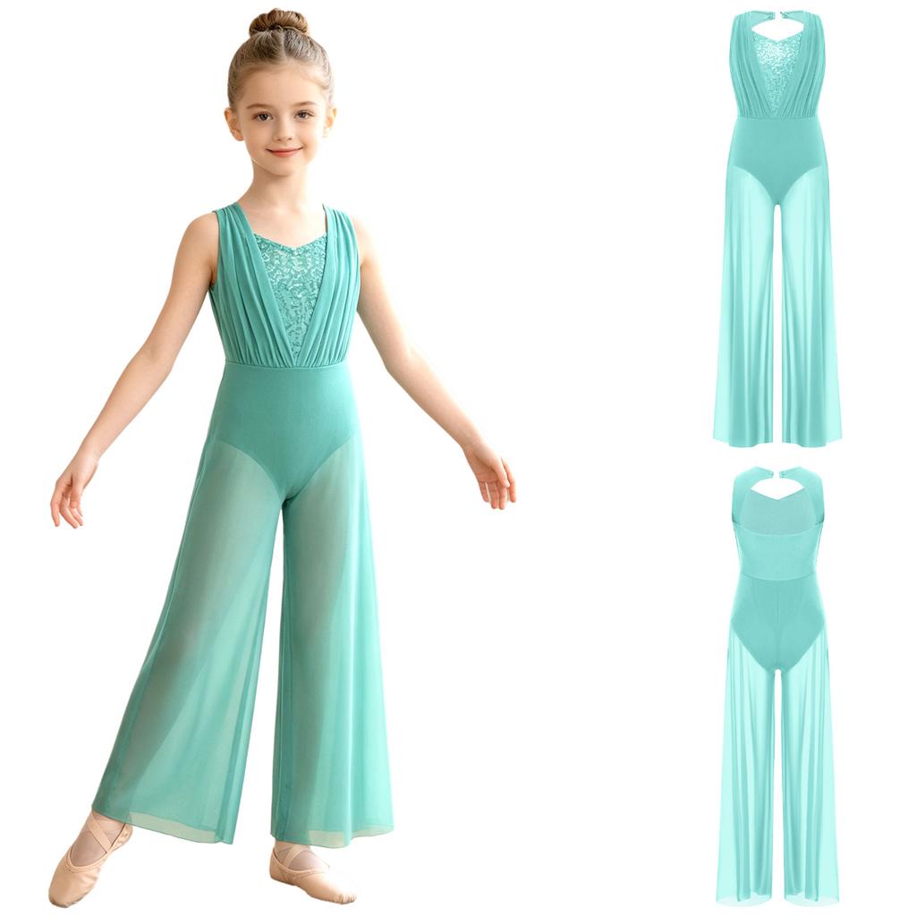Sparkle Sequin Sleeveless Leotard Jumpsuit with Back Cutout and Built-in Shorts for Girls Dance Stage Performance Show