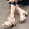 Fashion Vintage PU Leather Sandals Mid Heel Summer Fish Mouth Ladies Shoes Summer Shoes Casual Mother Sandals