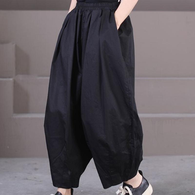 Letní volné kalhoty plus size v korejském stylu pro ženy, umělecké se stahováním u kotníků, jednobarevné, délka 9/10, lampionové kalhoty