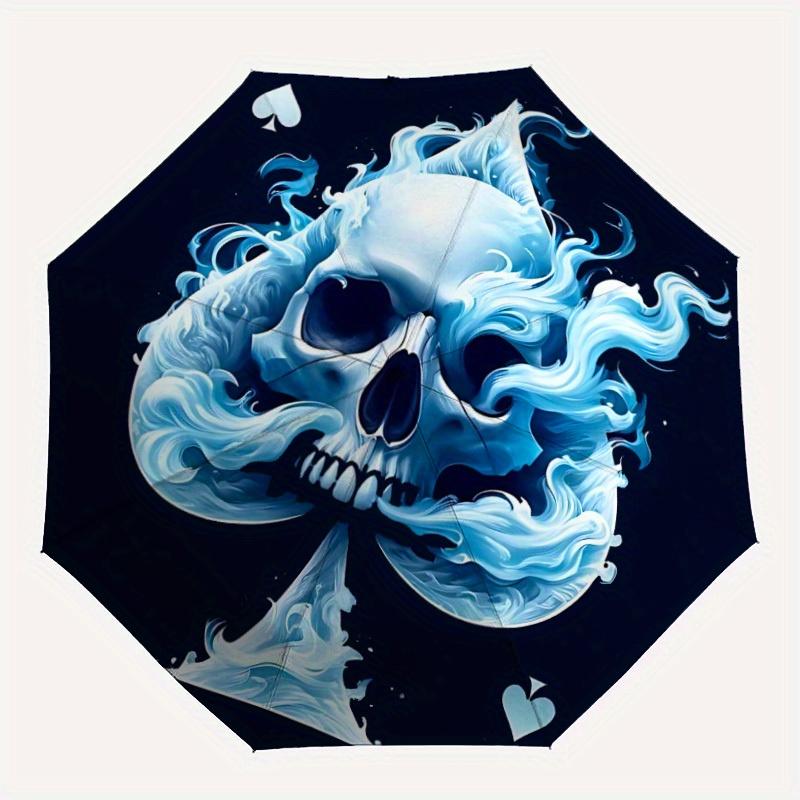 

1pc Skull Ace Auto Open/close, Heavy-Duty Iron Frame & 8-Rib structure, Compact Folding Leisure Cool Umbrella for Women/Men, All-Season Travel, Hallo