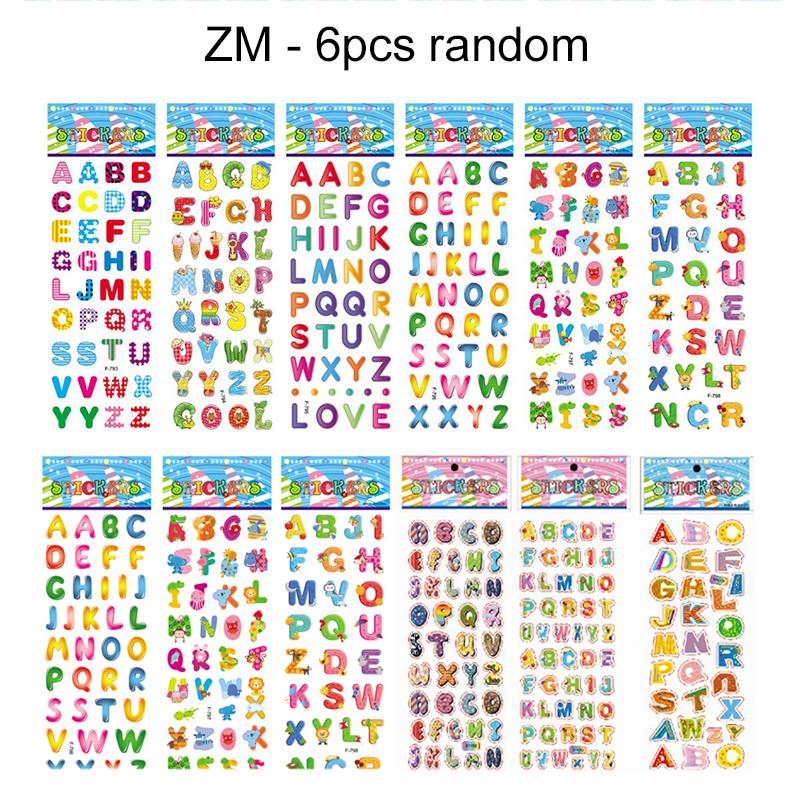 6/12pcs 3D Bubble Stickers Cartoon Numbers and Letters Various Styles Reusable Children Sticker Toys Birthday Gift for Boys TMZ