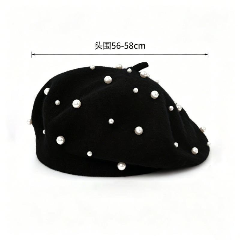 Women S Pearl Plush Beret Hat Vintage Fashion Elegant Lady Hat