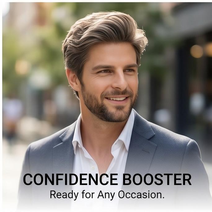 Men's Grey Gold Short Straight Synthetic Wig - Side-Part with Bangs, Breathable Adjustable Cap for Daily & Party Wear, Ready Stock