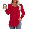 Women Long Sleeve Ribbed Knit Top Crew Neck Puff Shoulder Casual Loose Fall Blouse Shirt