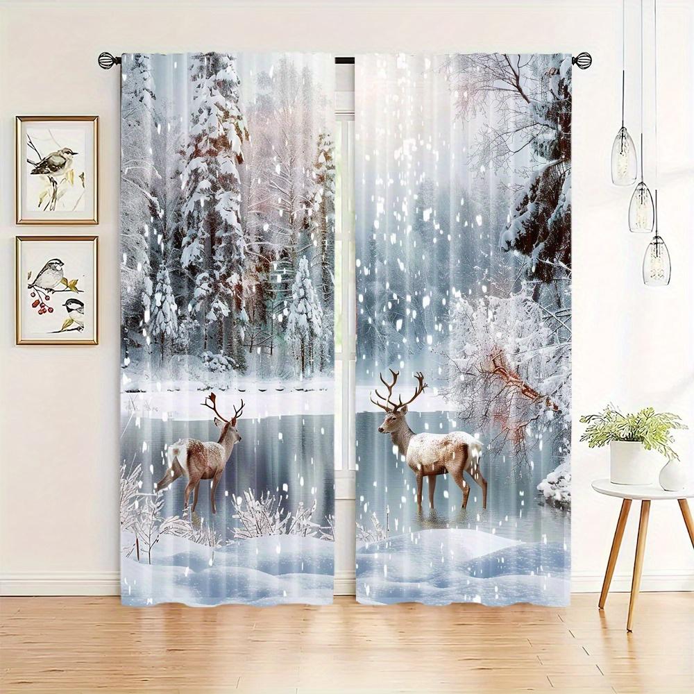 2pcs Christmas Tree Snowflake Curtain, Christmas Gift and Ball Curtain For Living Room, Kitchen, Bedroom, Hotel,Home Decor