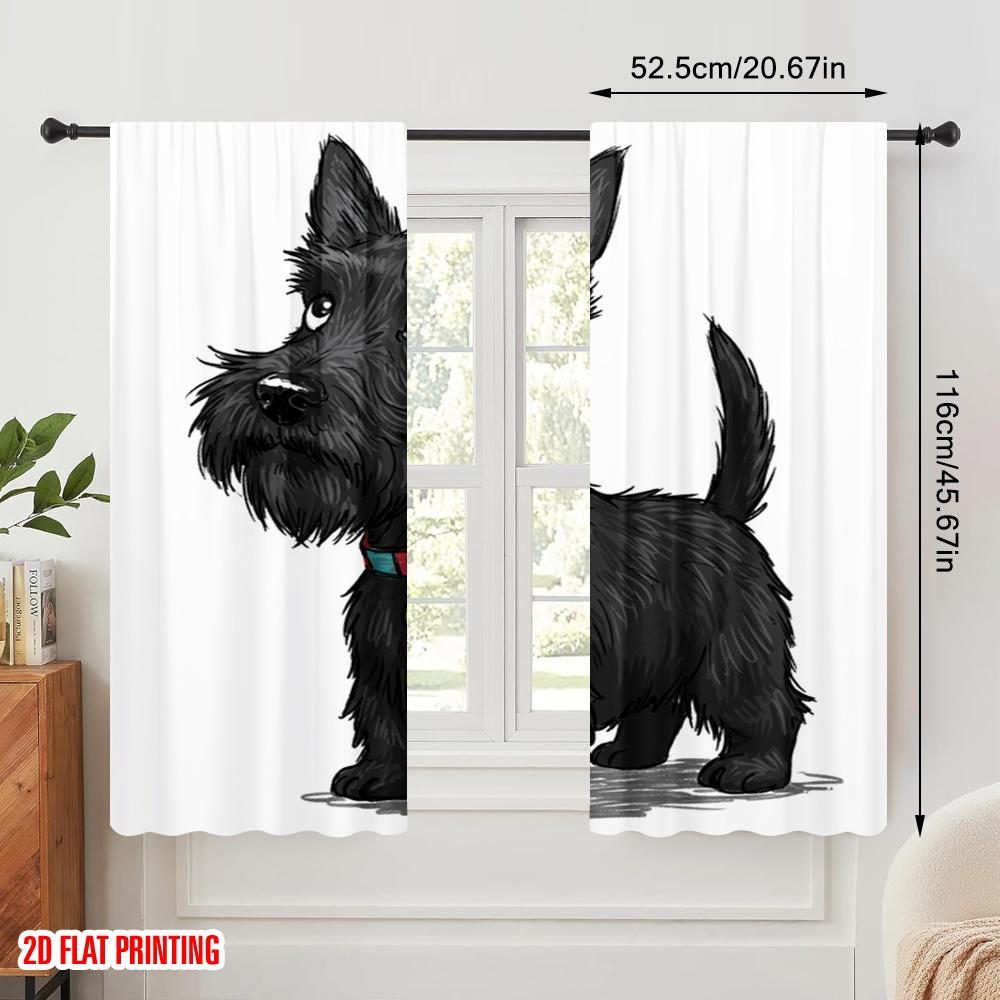 2pcs 2D flat printing Curtain Scottish Terrier Dog Fabric Without Electricity All Season Party & Holiday Decor Perfect for