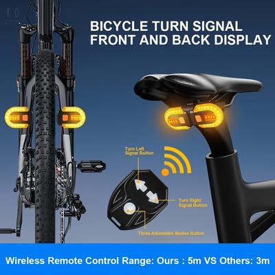 Bicycle Turn Signal, Bright Bicycle Rear Light, Wireless Remote Control Bike Rear Light, USB Rechargeable LED Moun