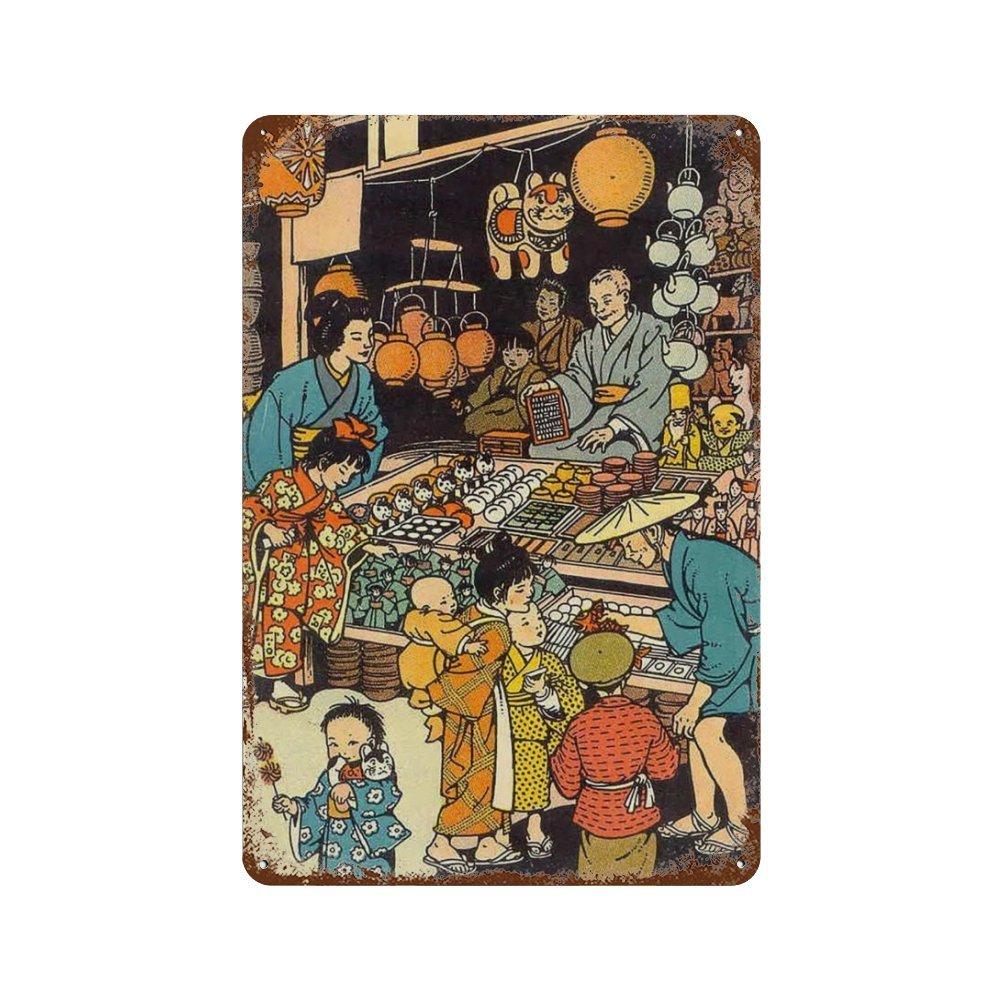 Vintage Japan Art Metal Tin Sign Yayoi Kusama Poster Plaque Katsushika Hokusai Wall Art for Room Club Man Cave Bar Home Decor