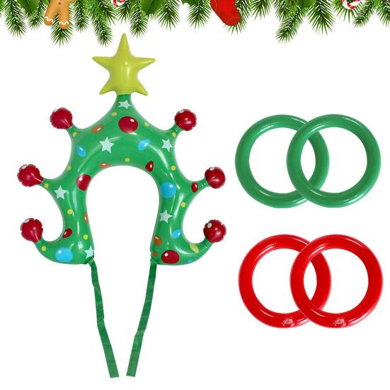 Christmas Party Inflatable Ring Toss Game Xmas Tree Shaped Headband Ring Toss Toy Holiday Party Favors for Adults And Kids