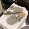 Woven Hollow Half Slippers 2025 Summer Bag Head Lazy Drag Belt Buckle Thick Heel Roman Cool Slippers Femininity
