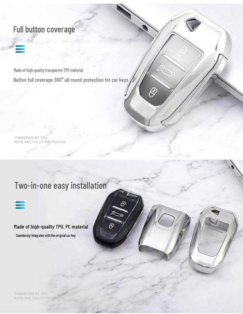 Dongfeng Peugeot 408/5008/508L Key Cover 2019 Model with New Logo, TPU Car Key Bag