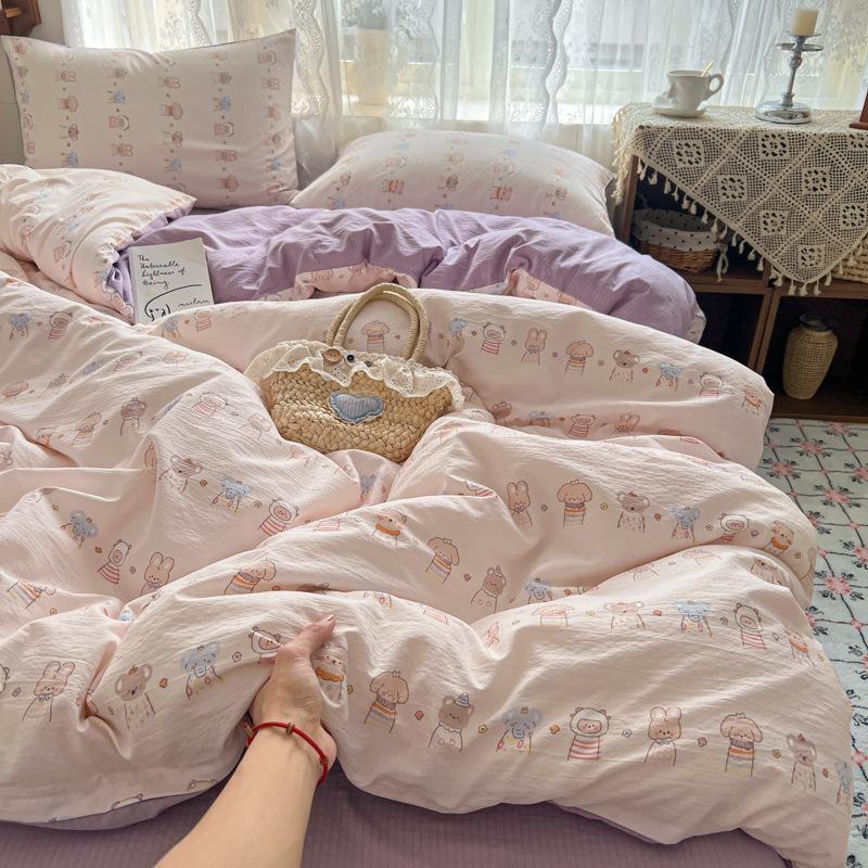 New Double Yarn Four-piece Printing Design Ins Style Student Dormitory Bed Sheet Mattress Quilt Cover Machine Washable