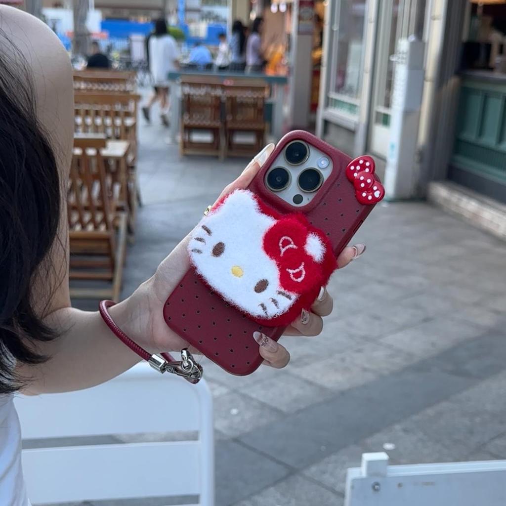 Autumn and Winter Plush Three Dimensional Kt Bracelet Suitable for IPhone16 Mobile Phone Case Apple 15 Protective Cover 14 Leather Pattern Soft