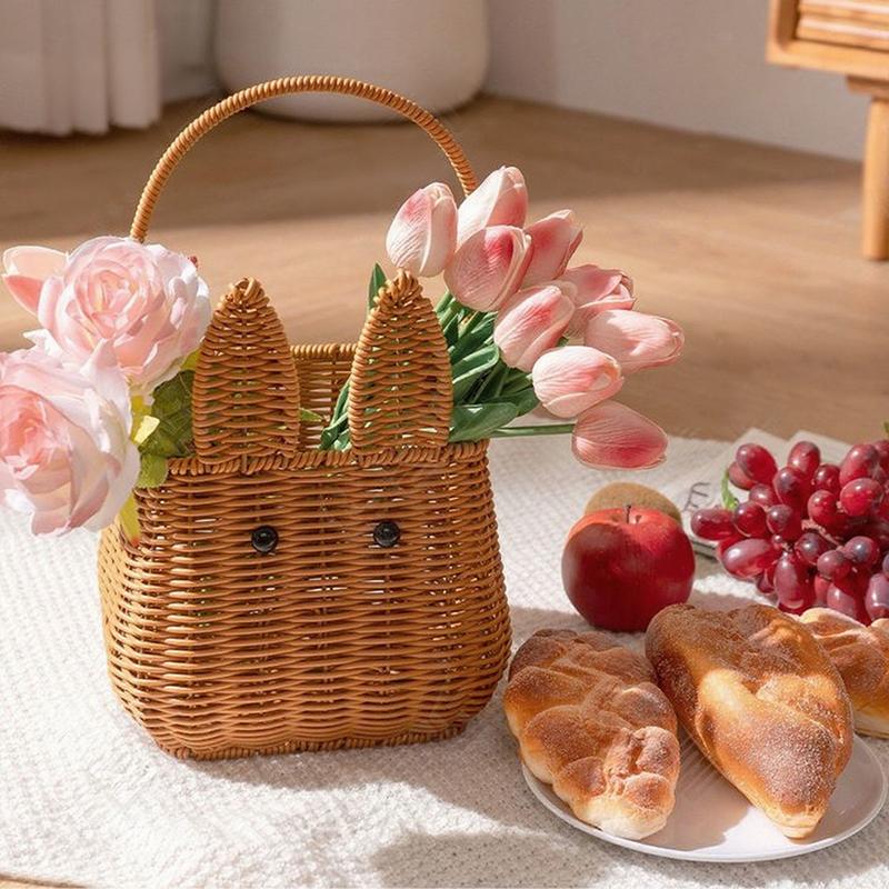 Rabbit Shape Imitation Rattan Hand-Woven Hand Basket Wedding Gift Pography Props Storage Basket Rabbit Fruit Basket