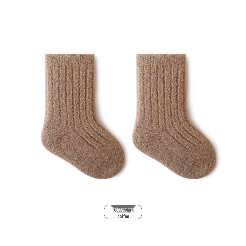 Solid Color Fleece-Lined Mid-Calf Baby Socks - Combed Cotton, Warm Terry, Class A Quality