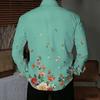 Men Collared Shirt Black Gradient Pink Cherry Blossom Star Print Long Sleeve Button Down Top