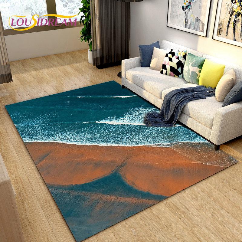 3D Ocean Seawater Beach Water Scenery Area Rug,Carpet Rug for Living Room Bedroom Sofa Doormat Decoration,Kid Non-slip Floor Mat