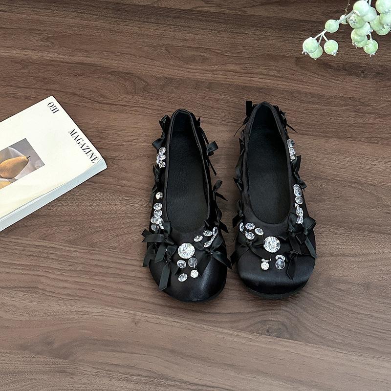 

Fashion Vintage Summer Temperament Mesh Pearl Ballet Single Shoes Flat Fairy Bow Women Mary Jane Shoes 35 чёрный