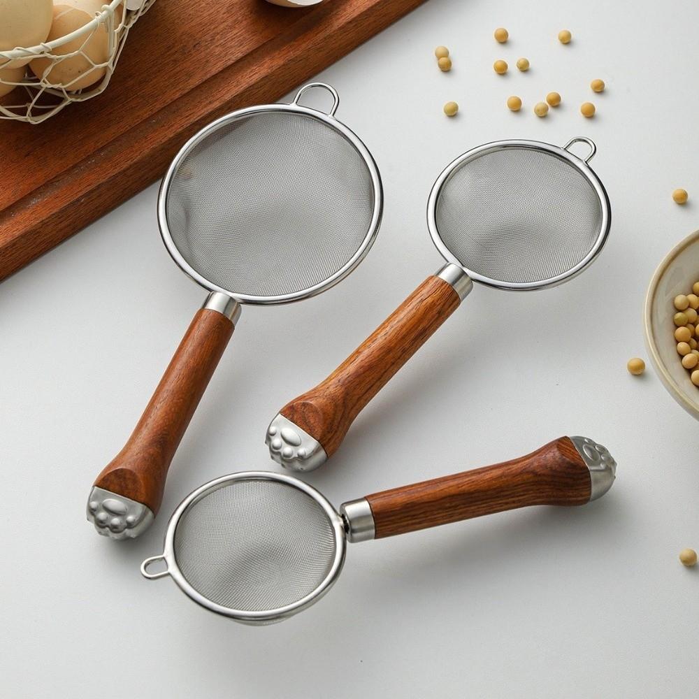 Food Grade Flour Filter Spoon Wooden Handle Kitchen Filter Handheld Sifter  Juice Filtering