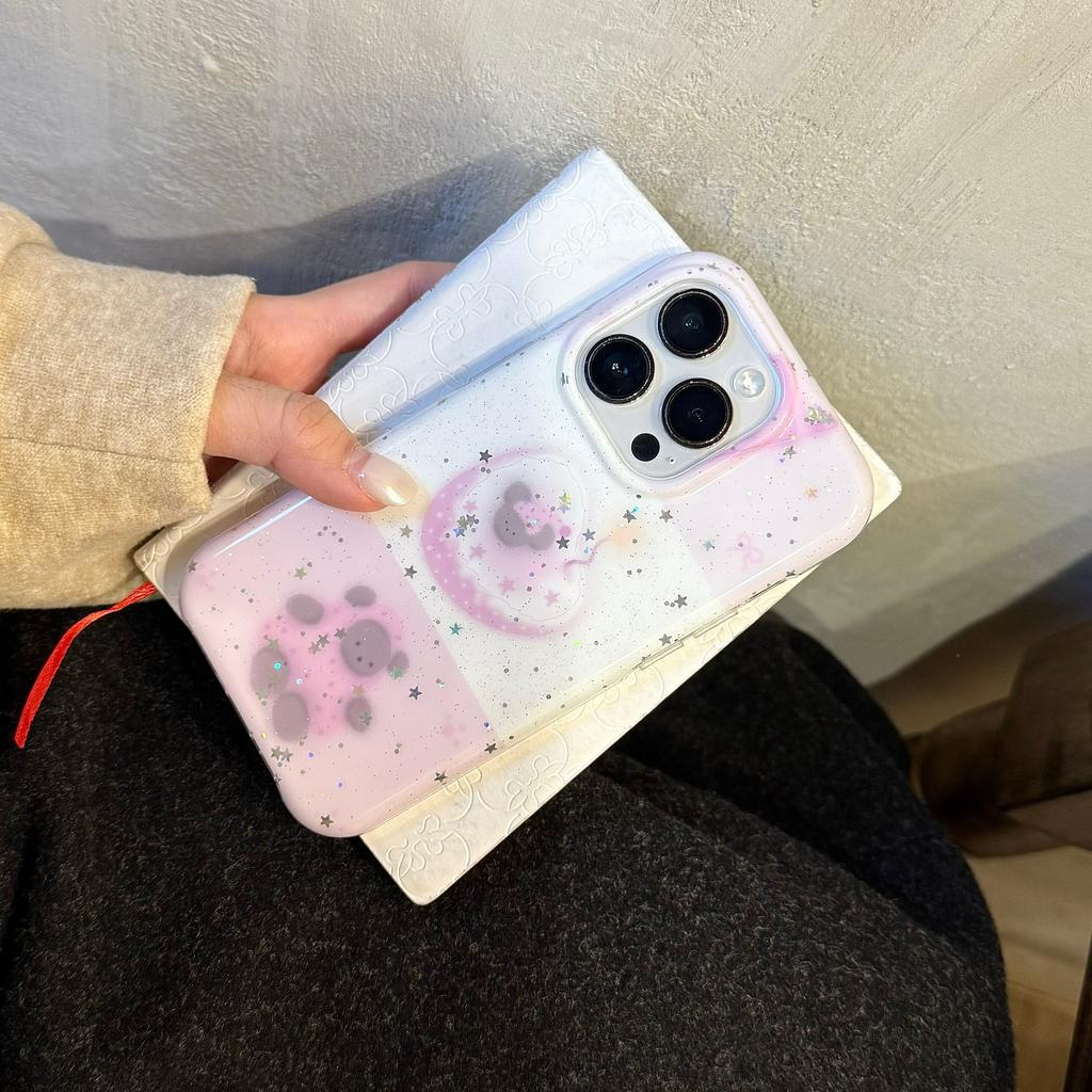 Sweet Pink Bear Glittery Sparkly Stars Dreamy Girly Aesthetic Phone Case for iPhone 17 16 15 14 11 12 13 Pro Max Plus Back Cover